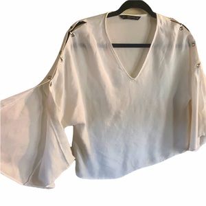ZARA white batwing cutout sleeve w/ metal detail S